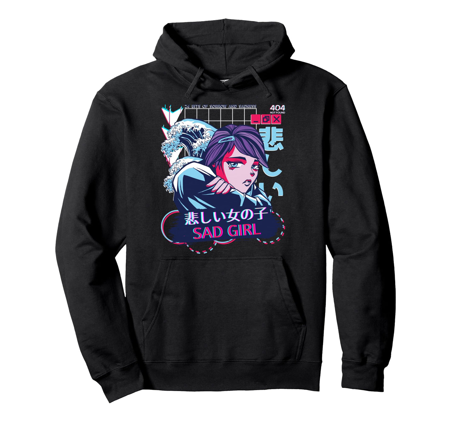 Sad Anime Glitch Sorrow Egirl Hoodie - Aesthetic Graphic for Adults - T-Shirt, Sweatshirt, Hoodie