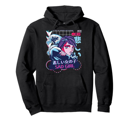 Sad Anime Glitch Sorrow Egirl Hoodie - Aesthetic Graphic for Adults - T-Shirt, Sweatshirt, Hoodie