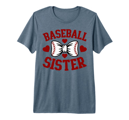 Baseball Sister Heart Bow Softball T-Shirt - Aesthetic Graphic for Adults - T-Shirt, Sweatshirt, Hoodie