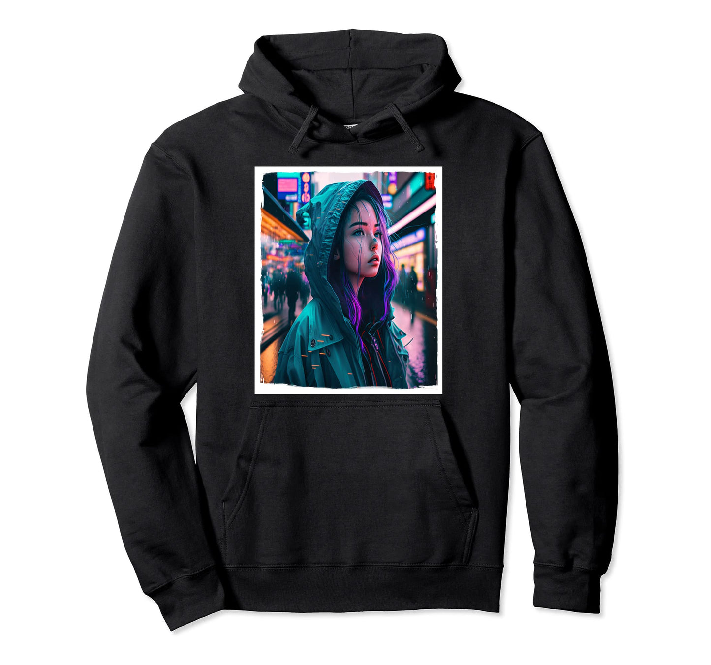 Vaporwave Aesthetic Japan Neon Rain Hoodie - Custom Art Print Men Women - T-Shirt, Sweatshirt, Hoodie