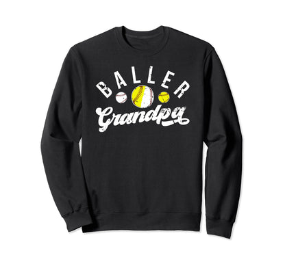 Baller Grandpa Proud Baseball Sweatshirt - Graphic Print for Adults - T-Shirt, Sweatshirt, Hoodie