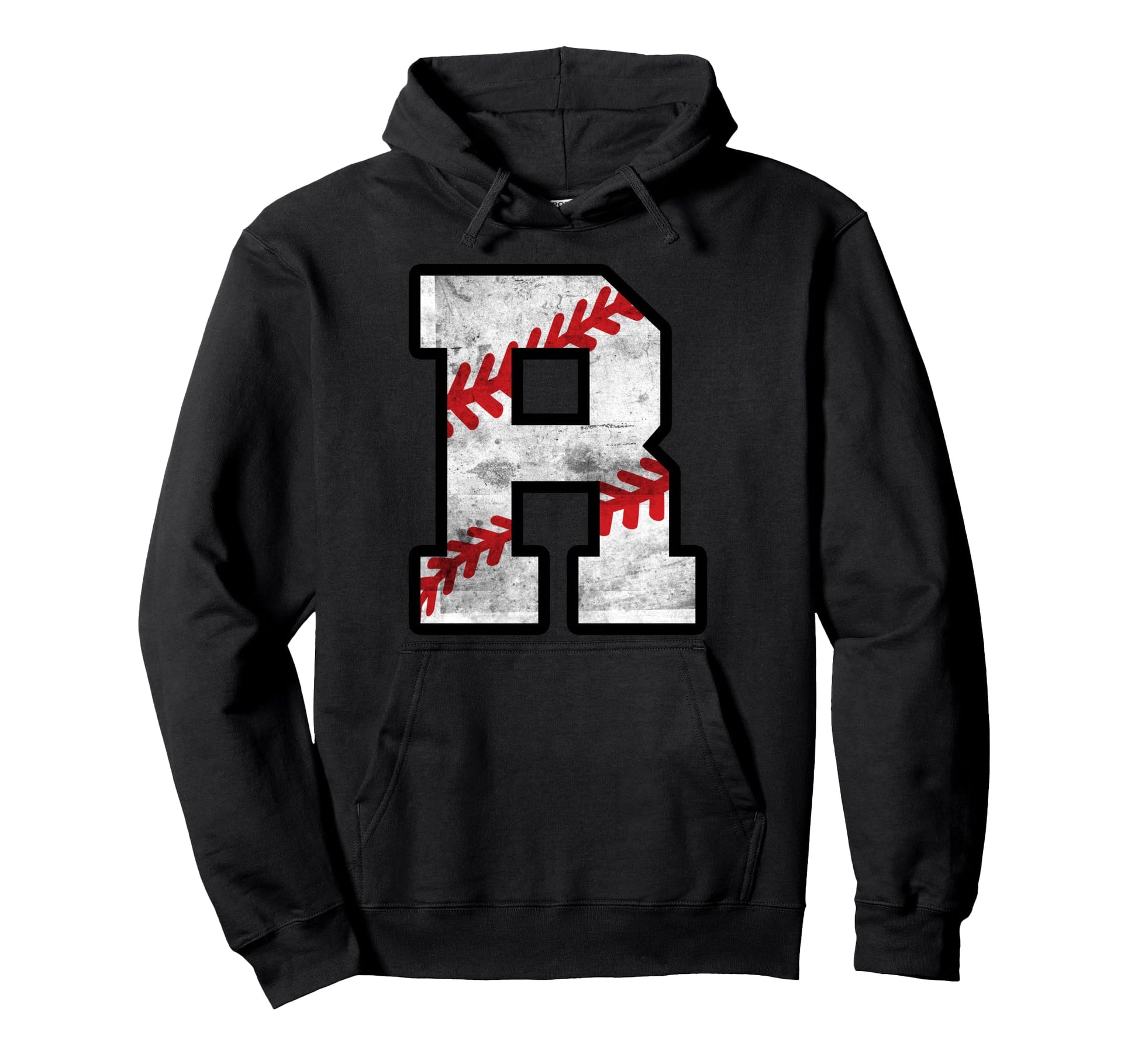 Distressed Baseball Letter R Hoodie - Unique Graphic for Adults - T-Shirt, Sweatshirt, Hoodie
