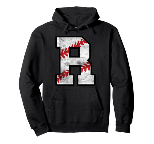 Distressed Baseball Letter R Hoodie - Unique Graphic for Adults - T-Shirt, Sweatshirt, Hoodie