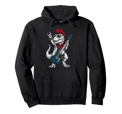 Funny T Rex Dino Playing Guitar Usa Hoodie - Trendy Graphic for Adults - T-Shirt, Sweatshirt, Hoodie