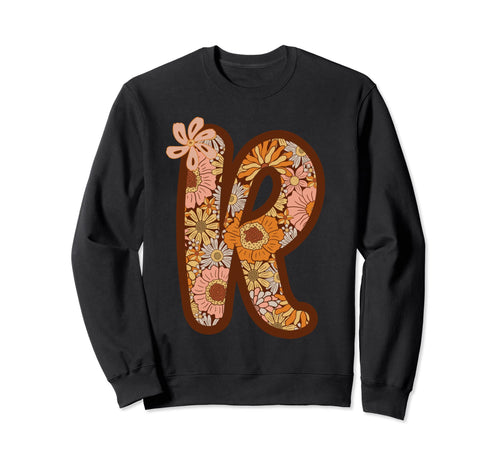 Boho Groovy Floral Letter R Sweatshirt - Custom Art Print Men Women - T-Shirt, Sweatshirt, Hoodie