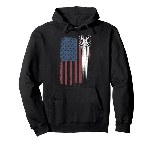 Drone Pilot Usa American Flag Camera Hoodie - Novelty Apparel for Adults - T-Shirt, Sweatshirt, Hoodie
