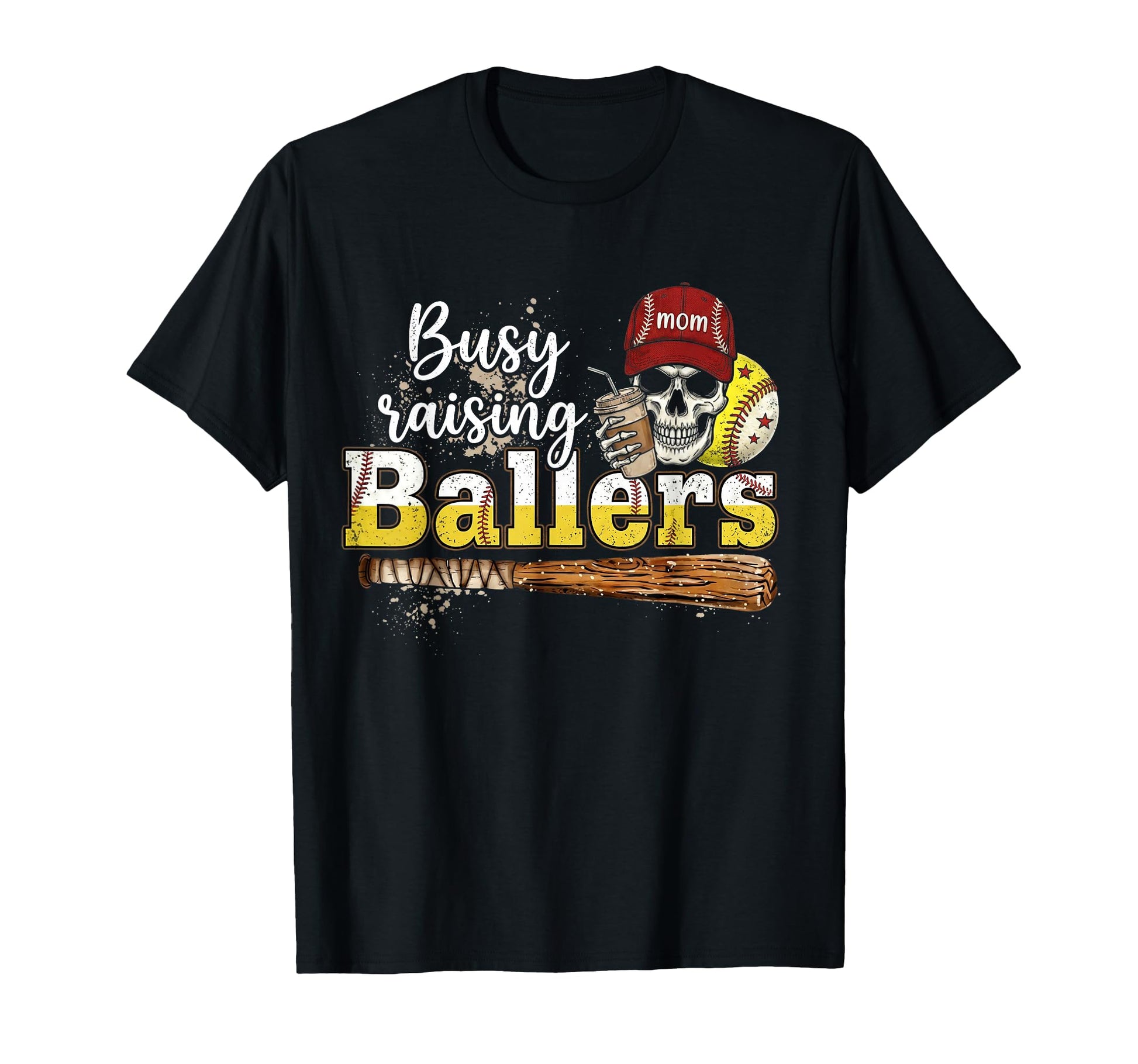 Baseball Mom Busy Raising Ballers Coffee T-Shirt - Novelty Apparel Unisex - T-Shirt, Sweatshirt, Hoodie