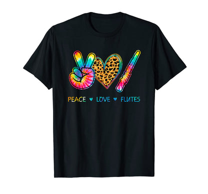 Peace Love Flutes Tie Dye T-Shirt - Fun Novelty Design Men Women - T-Shirt, Sweatshirt, Hoodie