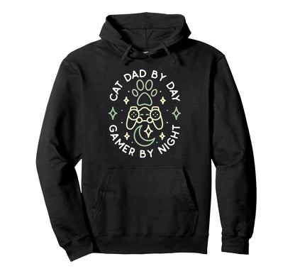 Cat Dad Day Gamer Night Console Video Hoodie - Unique Graphic Men Women - T-Shirt, Sweatshirt, Hoodie