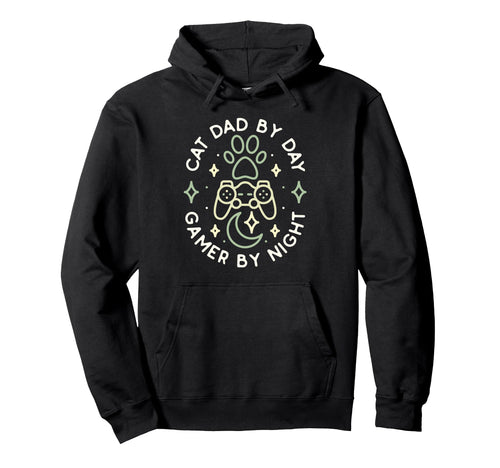 Cat Dad Day Gamer Night Console Video Hoodie - Unique Graphic Men Women - T-Shirt, Sweatshirt, Hoodie