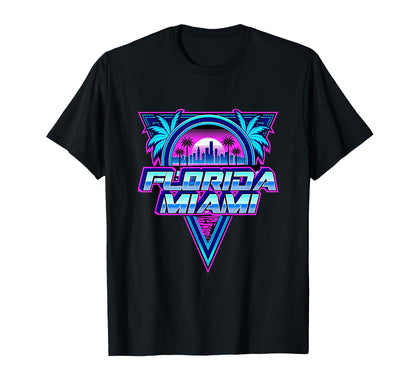 Miami Florida Skyline Vaporwave T-Shirt - Streetwear Style Men Women - T-Shirt, Sweatshirt, Hoodie