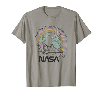 Nasa Pastel Rainbow Rocket Ship Earth T-Shirt - Custom Art Print Unisex - T-Shirt, Sweatshirt, Hoodie