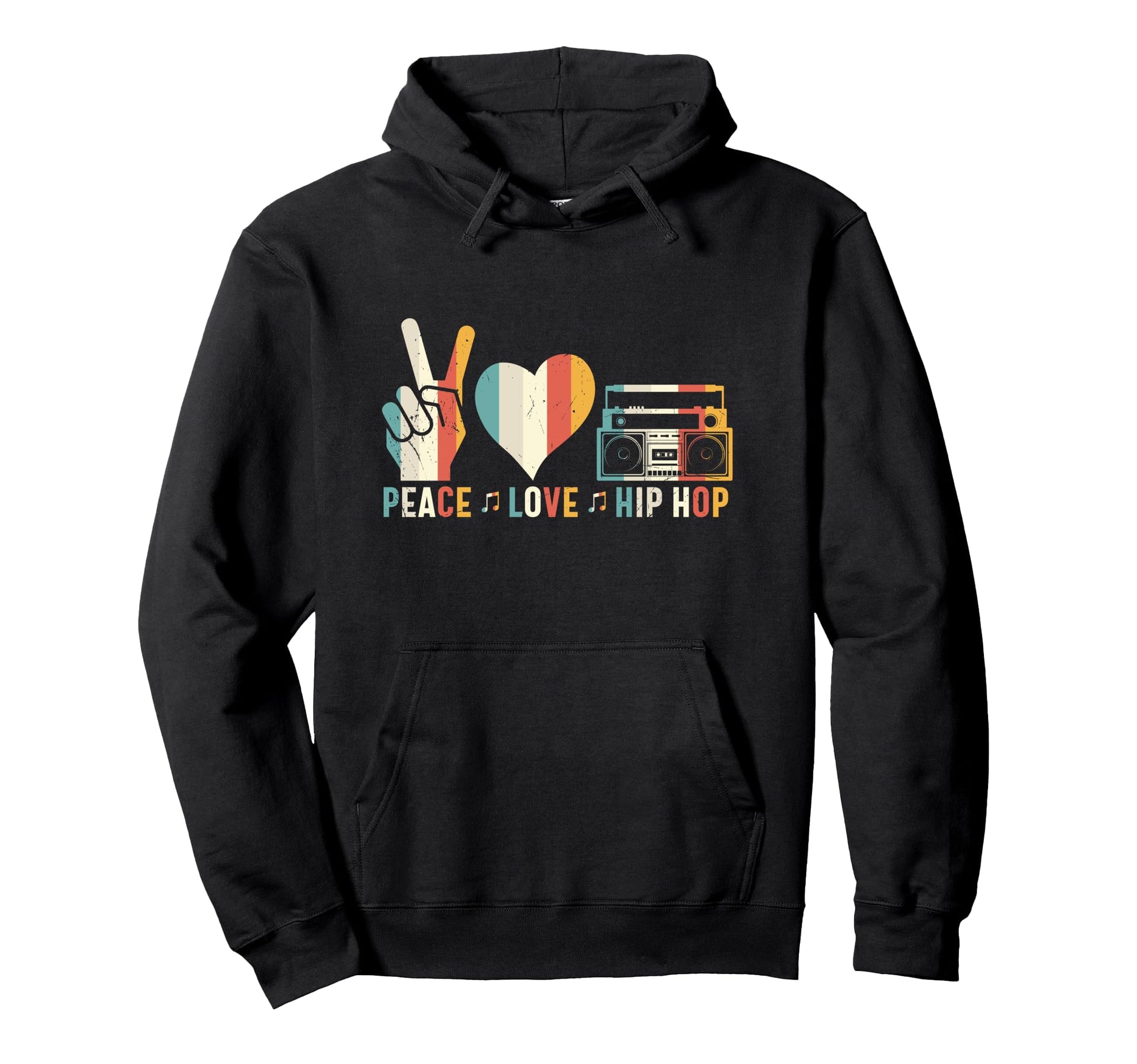 Peace Love Hip Hop Music Lover Hoodie - Aesthetic Graphic for Adults - T-Shirt, Sweatshirt, Hoodie