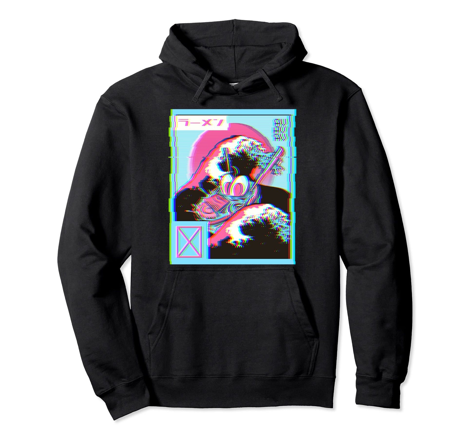 Ramen Sushi Great Wave Glitchy Hoodie - Streetwear Style Men Women - T-Shirt, Sweatshirt, Hoodie