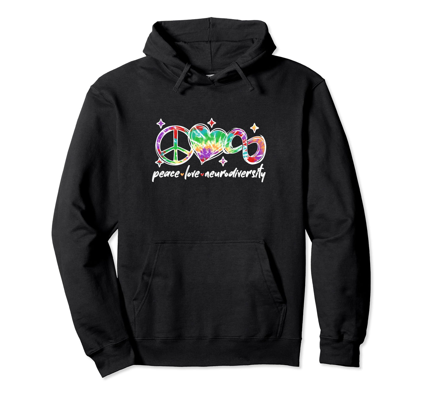 Autism Peace Love Neurodiversity Tie Dye Hoodie - Unique Graphic Unisex - T-Shirt, Sweatshirt, Hoodie