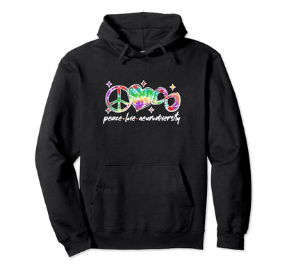 Autism Peace Love Neurodiversity Tie Dye Hoodie - Unique Graphic Unisex - T-Shirt, Sweatshirt, Hoodie