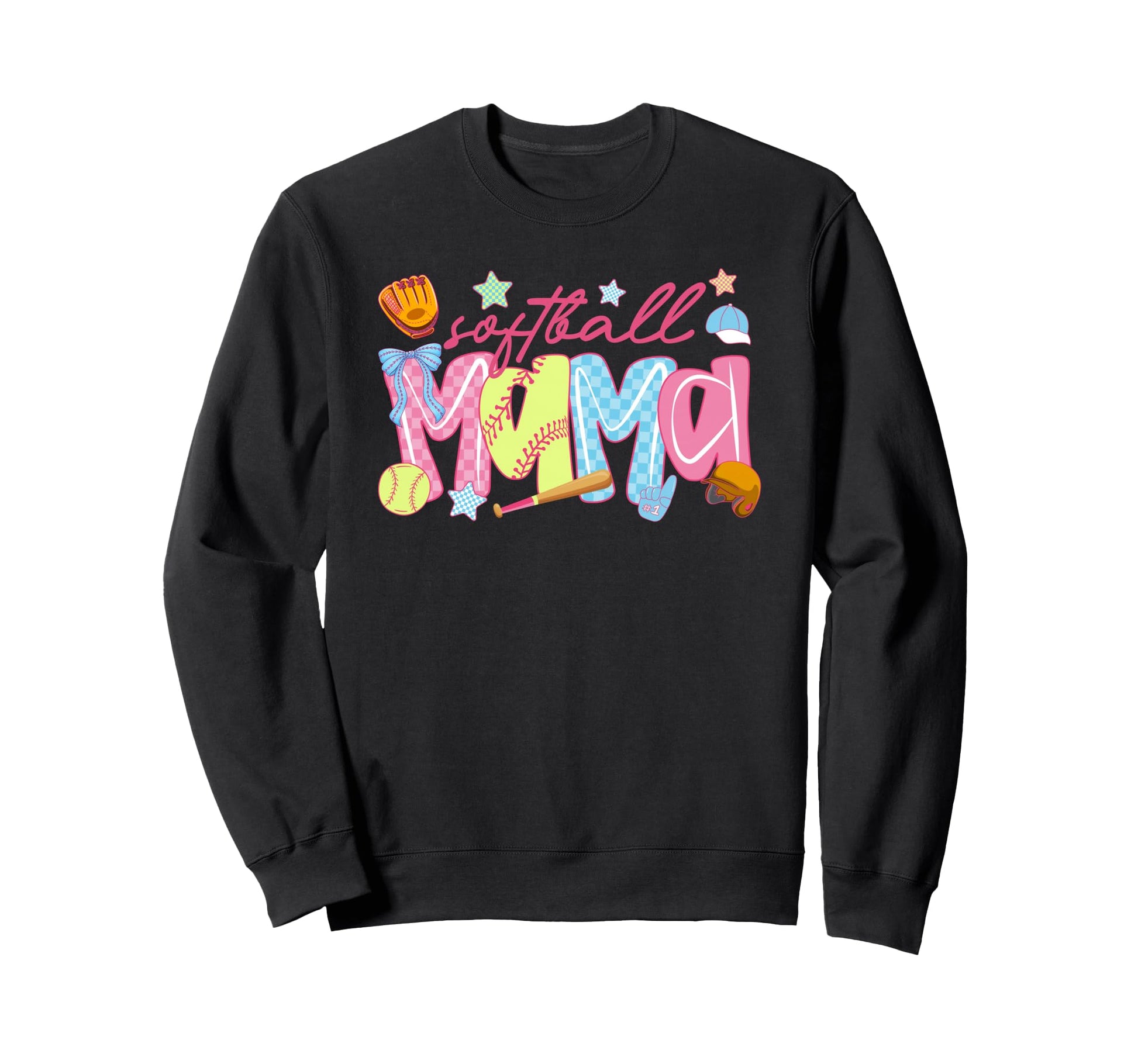 Checkered Coquette Softball Mama Sweatshirt - Novelty Apparel Unisex - T-Shirt, Sweatshirt, Hoodie