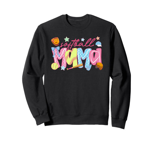 Checkered Coquette Softball Mama Sweatshirt - Novelty Apparel Unisex - T-Shirt, Sweatshirt, Hoodie