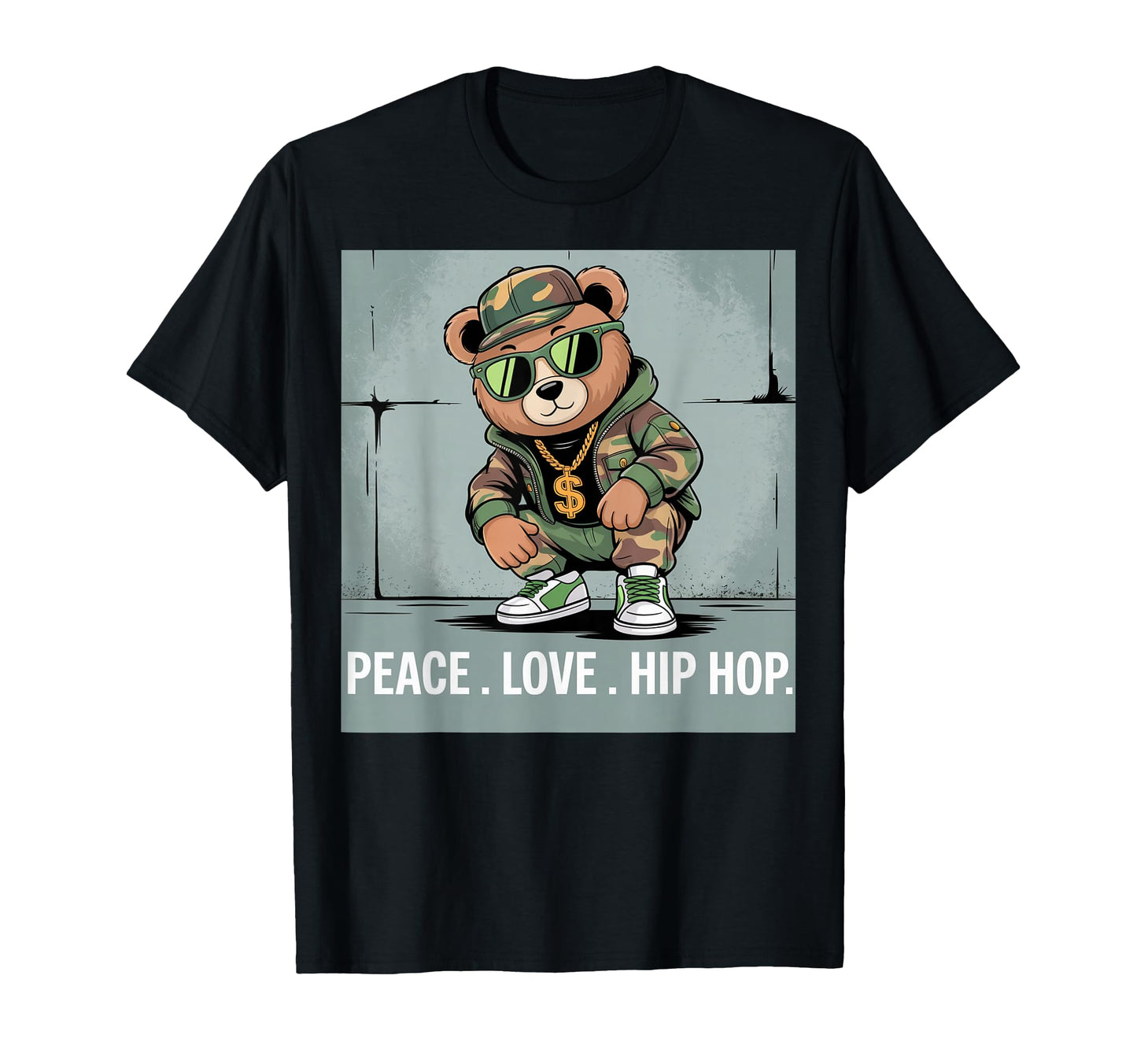 Camouflage Rapper Teddy Bear Camo 80S T-Shirt - Custom Art Print Unisex - T-Shirt, Sweatshirt, Hoodie