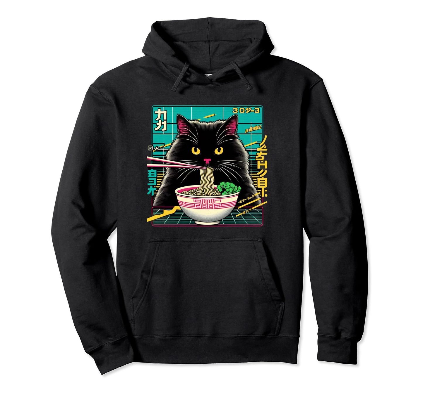 Ramen Cat Vaporwave Japanese Aesthetic Hoodie - Fun Novelty Design Unisex - T-Shirt, Sweatshirt, Hoodie