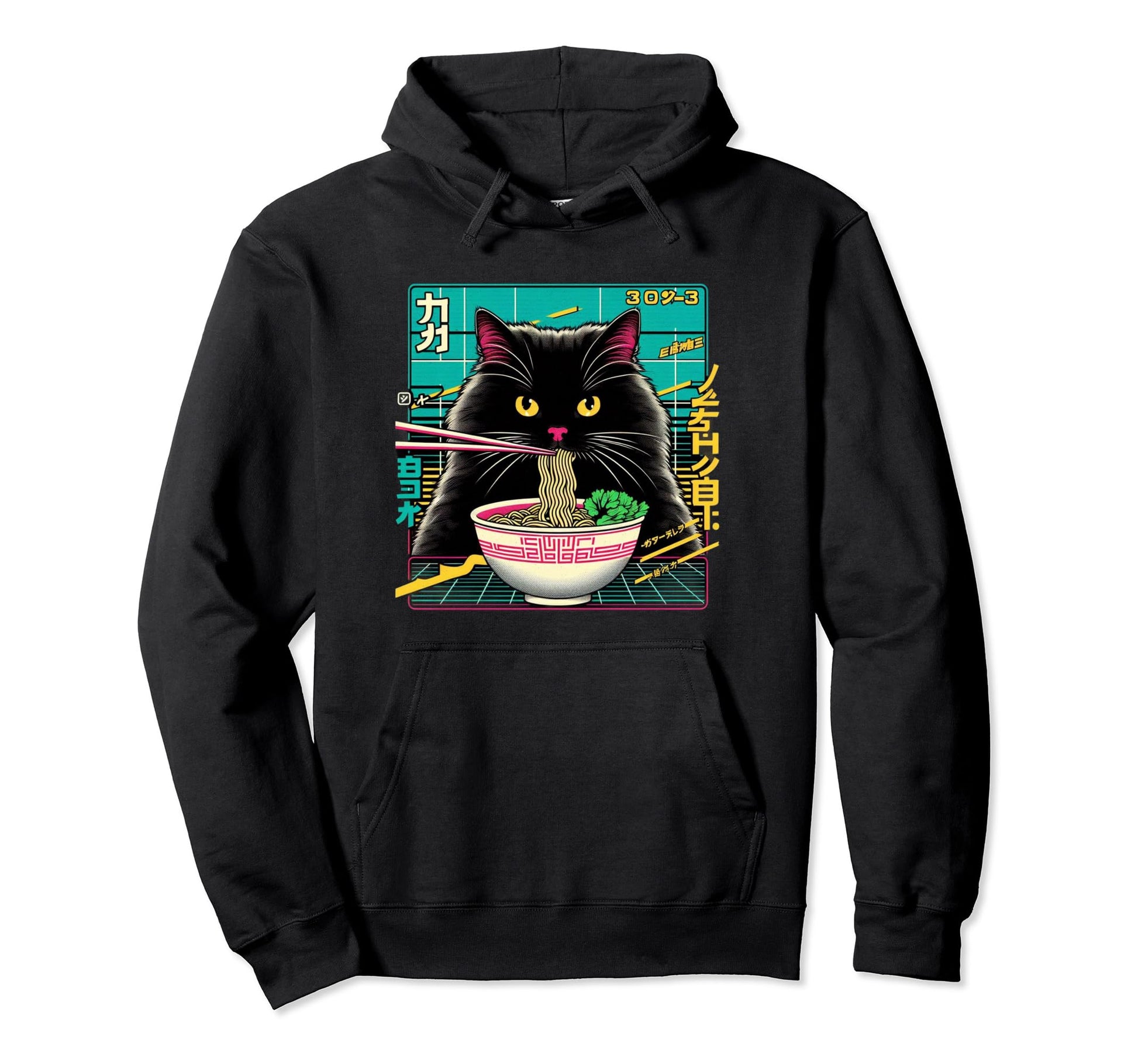 Ramen Cat Vaporwave Japanese Aesthetic Hoodie - Fun Novelty Design Unisex - T-Shirt, Sweatshirt, Hoodie