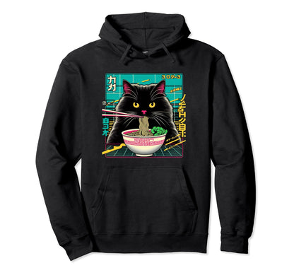 Ramen Cat Vaporwave Japanese Aesthetic Hoodie - Fun Novelty Design Unisex - T-Shirt, Sweatshirt, Hoodie