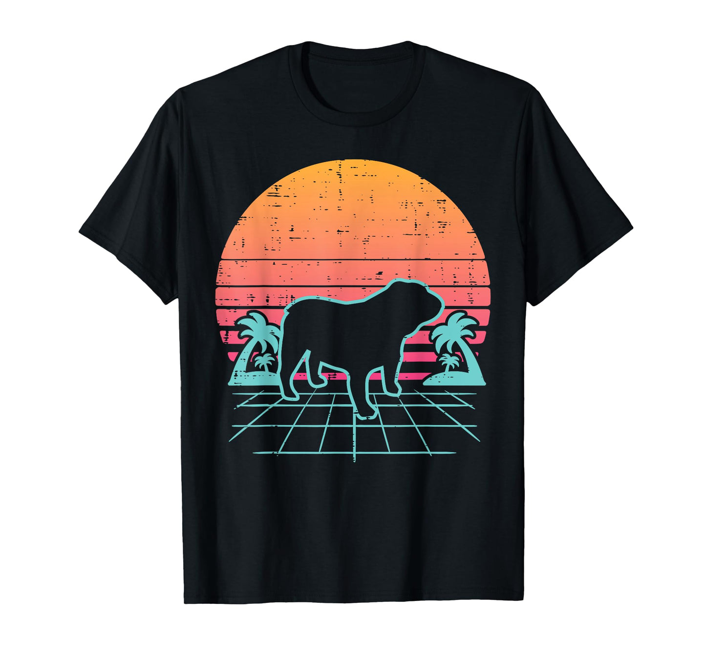 English Bulldog Vaporwave Aesthetic 90S T-Shirt - Novelty Apparel Unisex - T-Shirt, Sweatshirt, Hoodie