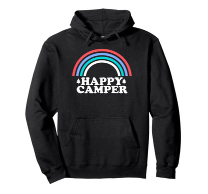 Happy Camper Rainbow Outdoors Camping Hoodie - Trendy Graphic Men Women - T-Shirt, Sweatshirt, Hoodie