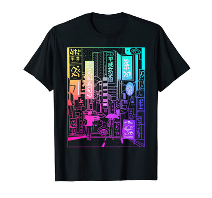 Vaporwave Japanese Aesthetic City Kanji Art T-Shirt - Graphic Print Unisex - T-Shirt, Sweatshirt, Hoodie
