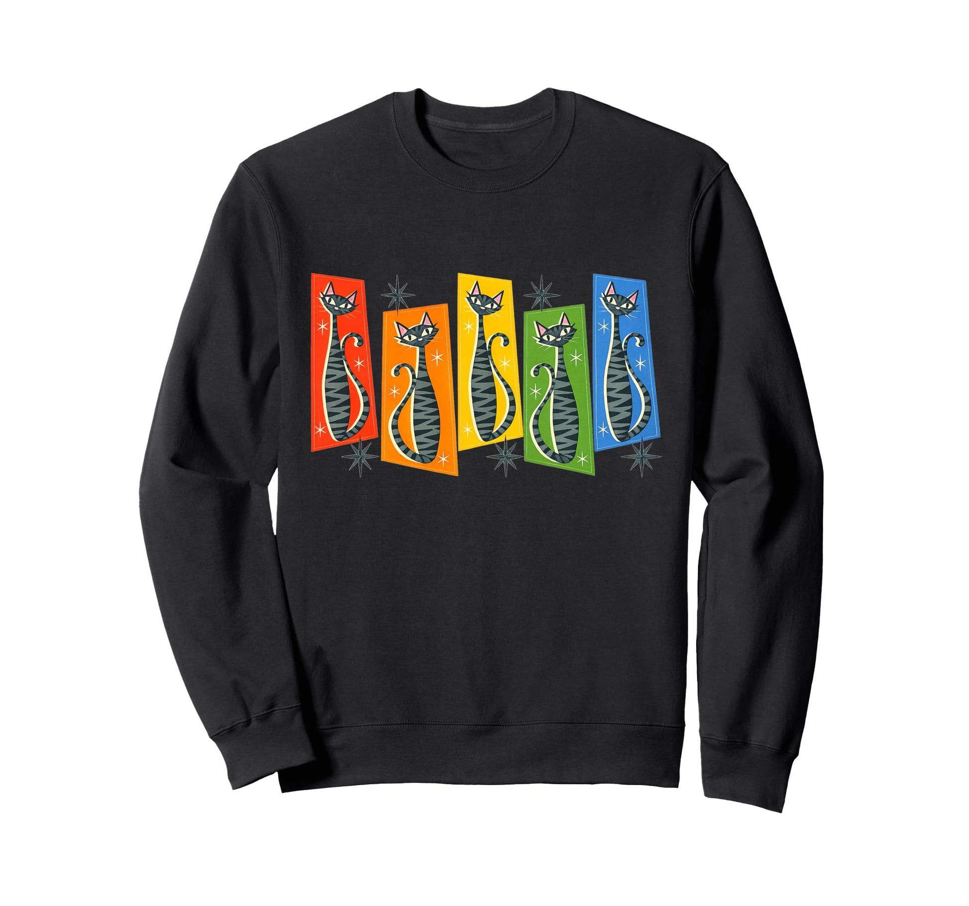 Mid Century Atomic Cats Stars And Sweatshirt - Graphic Print Unisex - T-Shirt, Sweatshirt, Hoodie