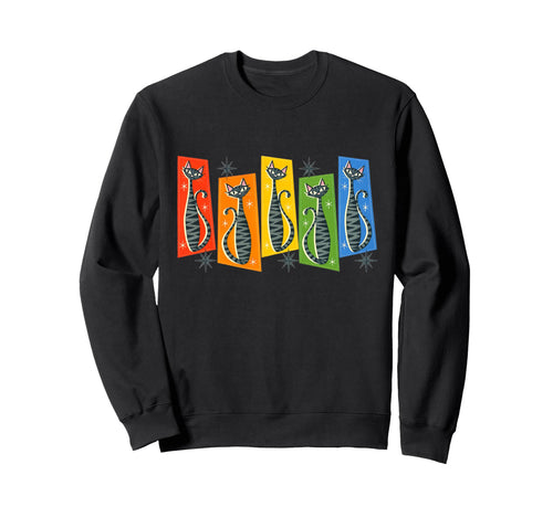Mid Century Atomic Cats Stars And Sweatshirt - Graphic Print Unisex - T-Shirt, Sweatshirt, Hoodie