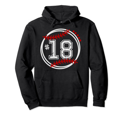Baseball Jersey Number 18 Trendy Hoodie - Fun Novelty Design for Adults - T-Shirt, Sweatshirt, Hoodie