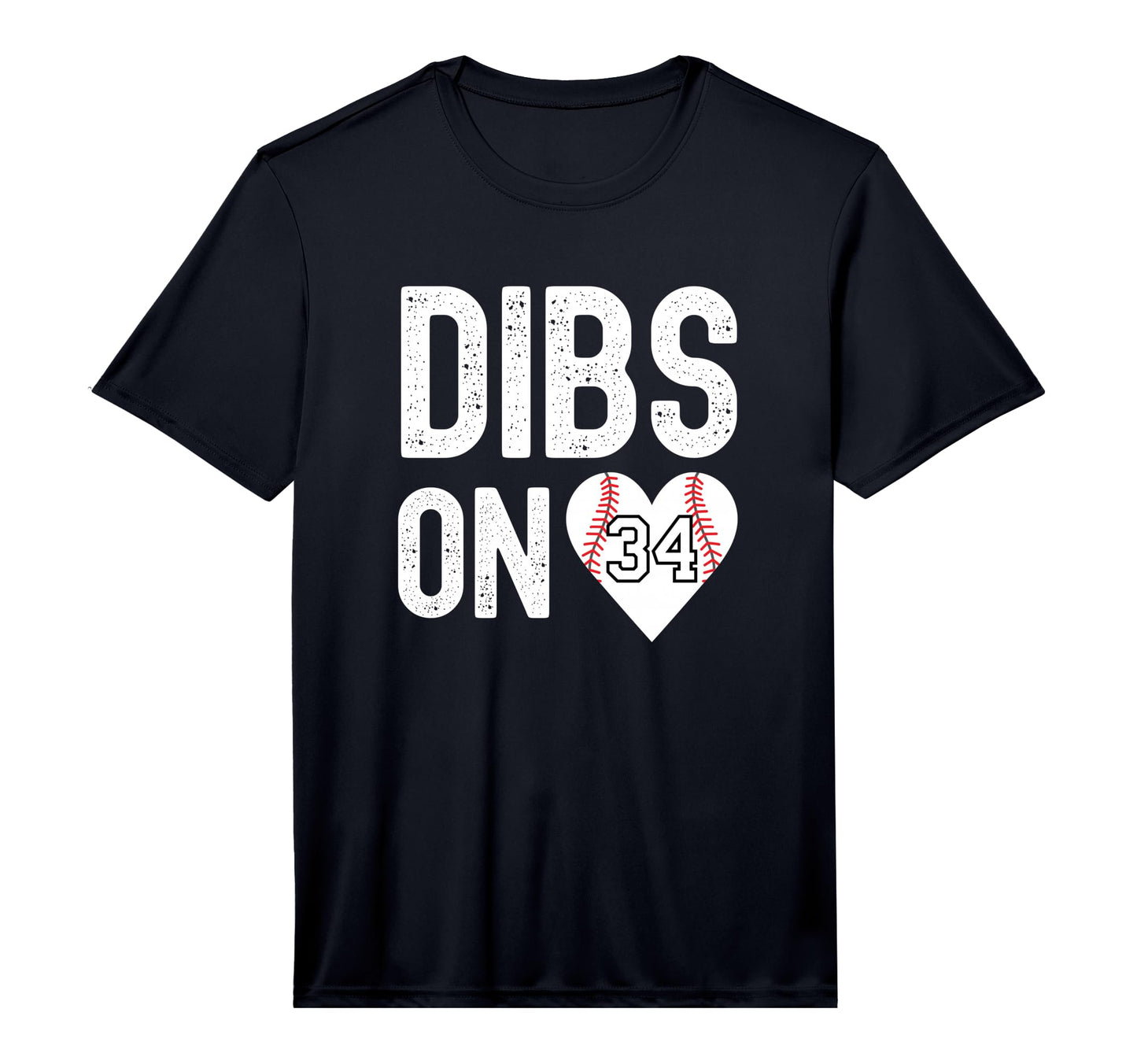 Dibs Number 34 Heart Baseball Player Coach T-Shirt - Unique Graphic Unisex - T-Shirt, Sweatshirt, Hoodie
