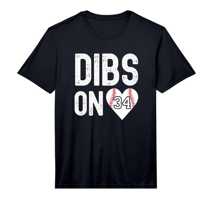 Dibs Number 34 Heart Baseball Player Coach T-Shirt - Unique Graphic Unisex - T-Shirt, Sweatshirt, Hoodie