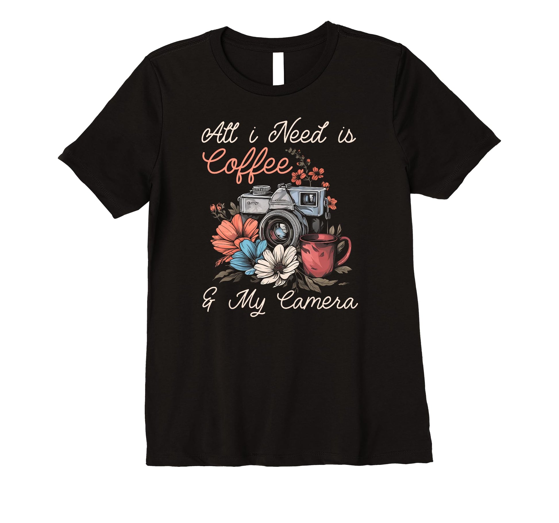 Womens Coffee Camera Photographer T-Shirt - Unique Graphic for Adults - T-Shirt, Sweatshirt, Hoodie