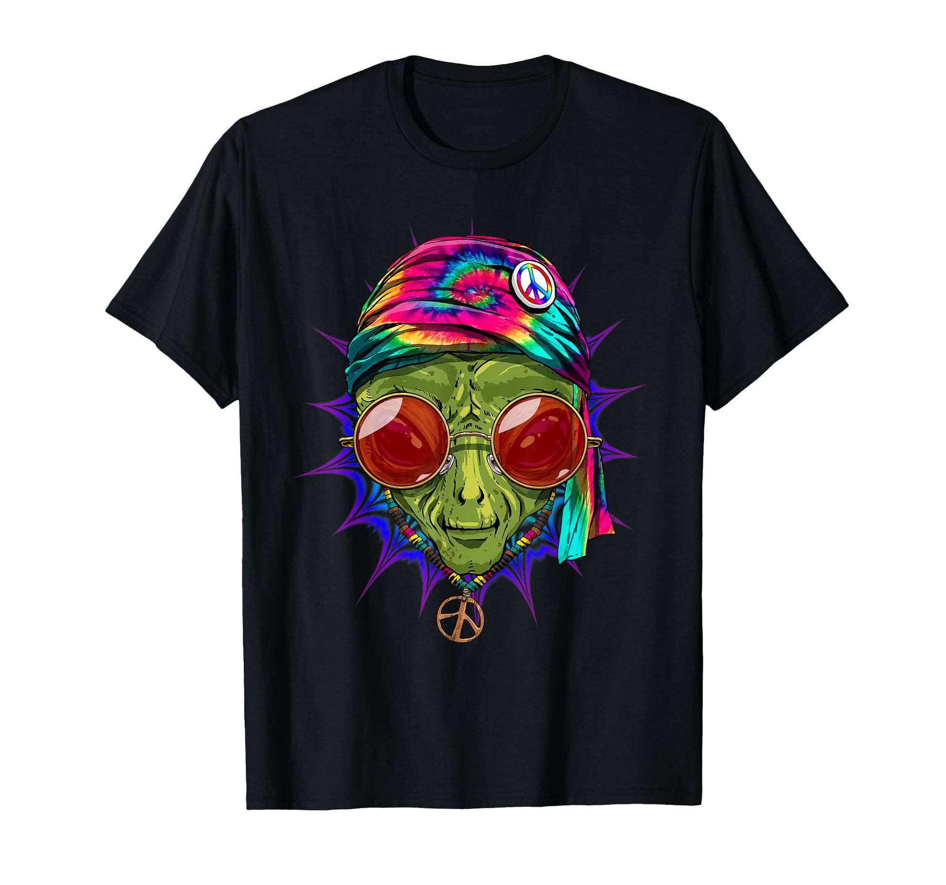 Tie Dye Hippie Alien Hippiness Peace T-Shirt - Custom Art Print Men Women - T-Shirt, Sweatshirt, Hoodie