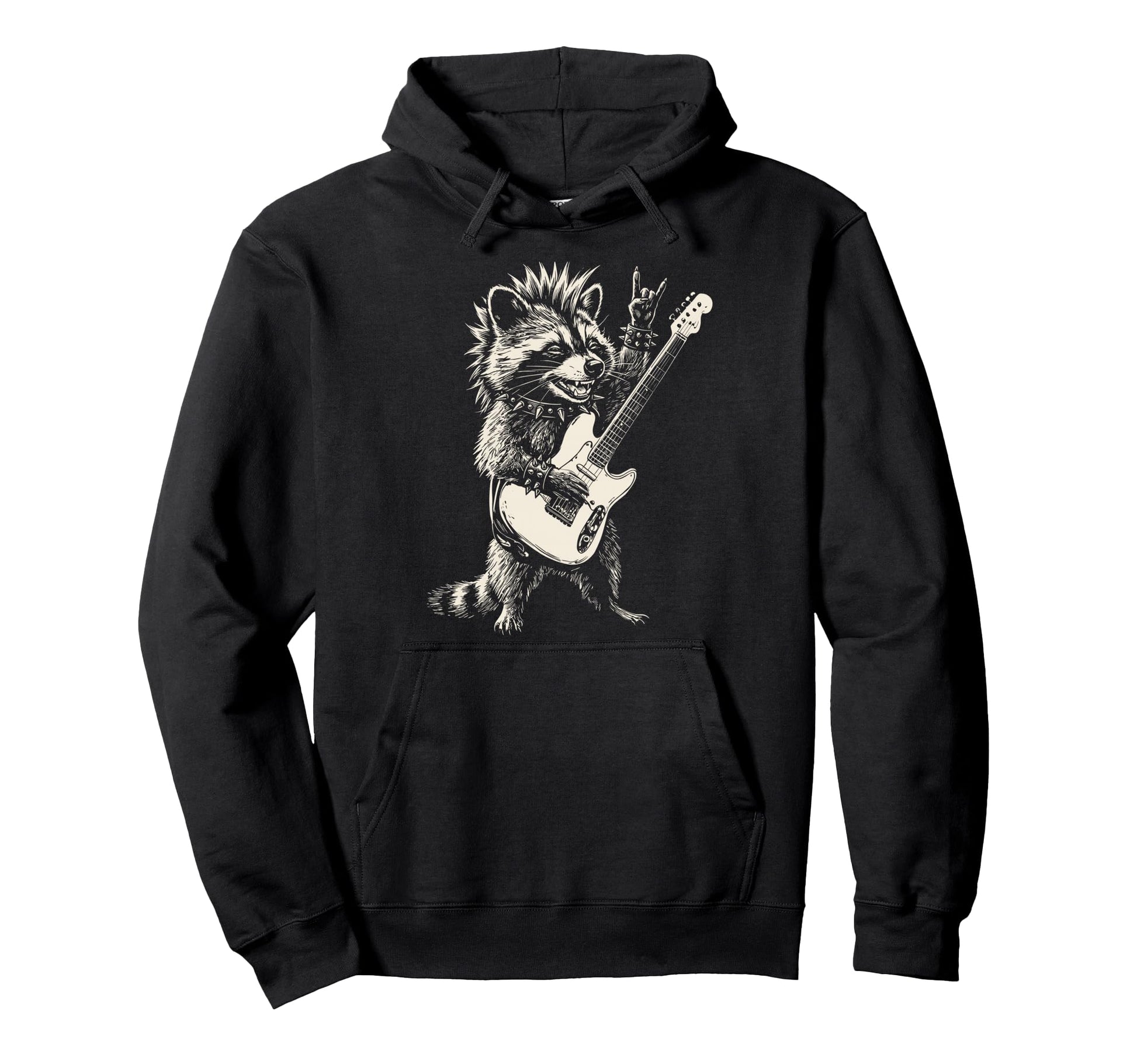 Funny Raccoon Playing Guitar Rock And Hoodie - Minimalist Print Unisex - T-Shirt, Sweatshirt, Hoodie