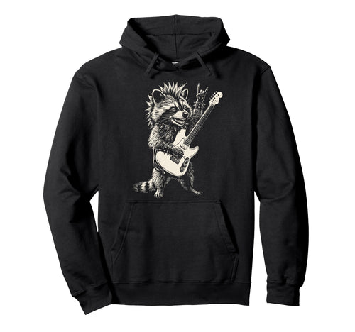 Funny Raccoon Playing Guitar Rock And Hoodie - Minimalist Print Unisex - T-Shirt, Sweatshirt, Hoodie