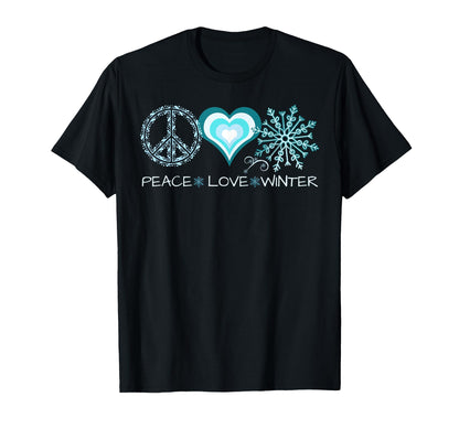 Peace Love Winter Snowflake T-Shirt - Trendy Graphic for Adults - T-Shirt, Sweatshirt, Hoodie