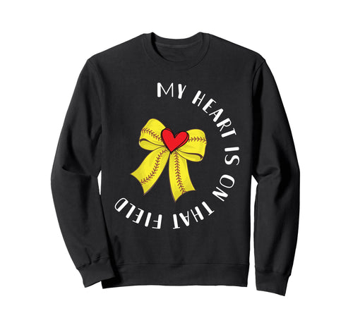 Softball Mom Coquette Bow My Heart Sweatshirt - Novelty Apparel for Adults - T-Shirt, Sweatshirt, Hoodie