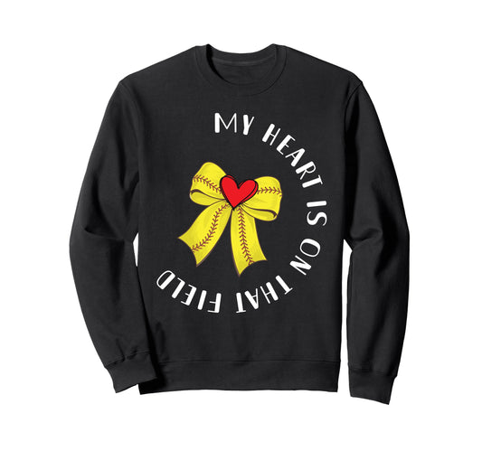 Softball Mom Coquette Bow My Heart Sweatshirt - Novelty Apparel for Adults - T-Shirt, Sweatshirt, Hoodie