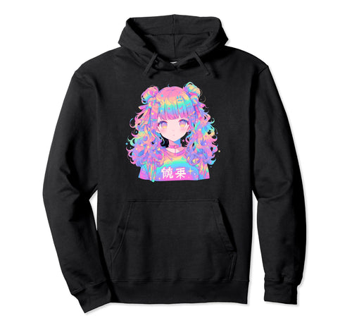 Kawaii Anime Waifu Japan Manga Rainbow Hoodie - Custom Art Print for Adults - T-Shirt, Sweatshirt, Hoodie