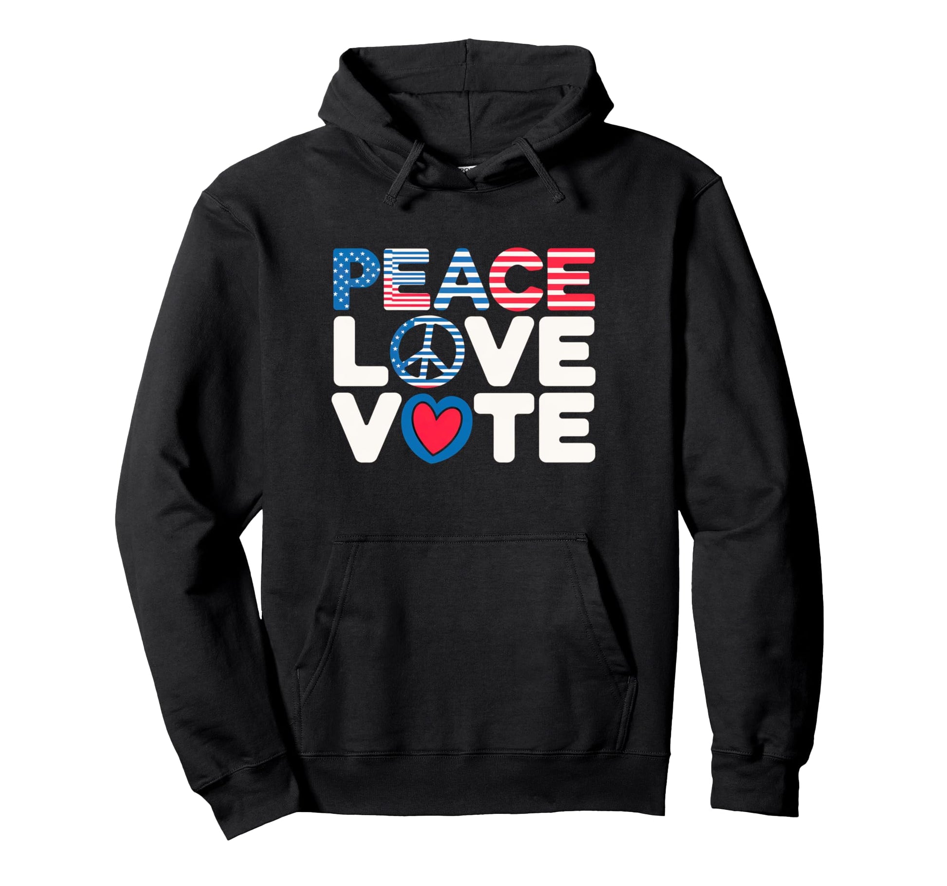 Peace Love Vote American Flag Hoodie - Graphic Print for Adults - T-Shirt, Sweatshirt, Hoodie