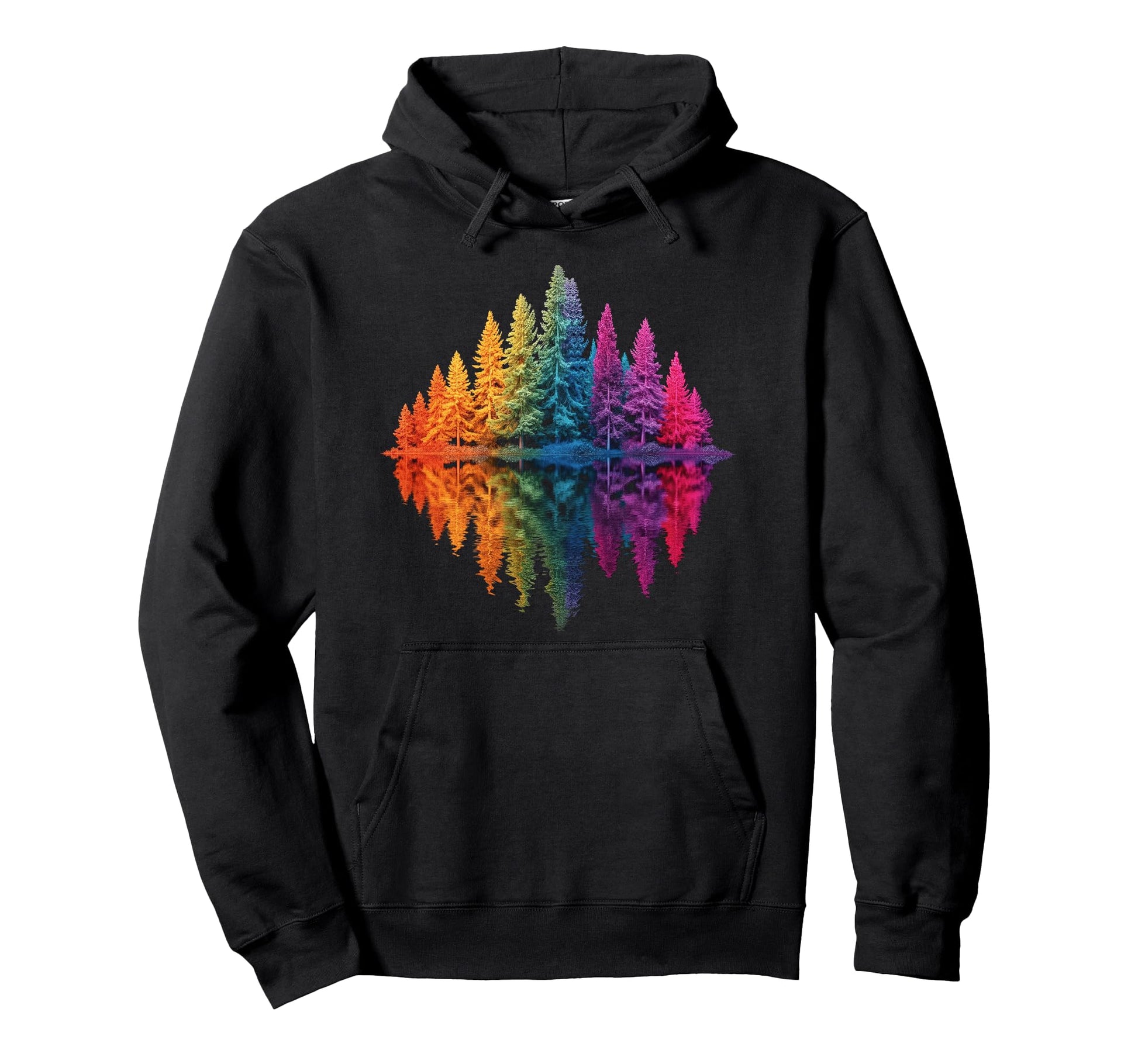 Colorful Rainbow Forest Trees Hoodie - Aesthetic Graphic for Adults - T-Shirt, Sweatshirt, Hoodie