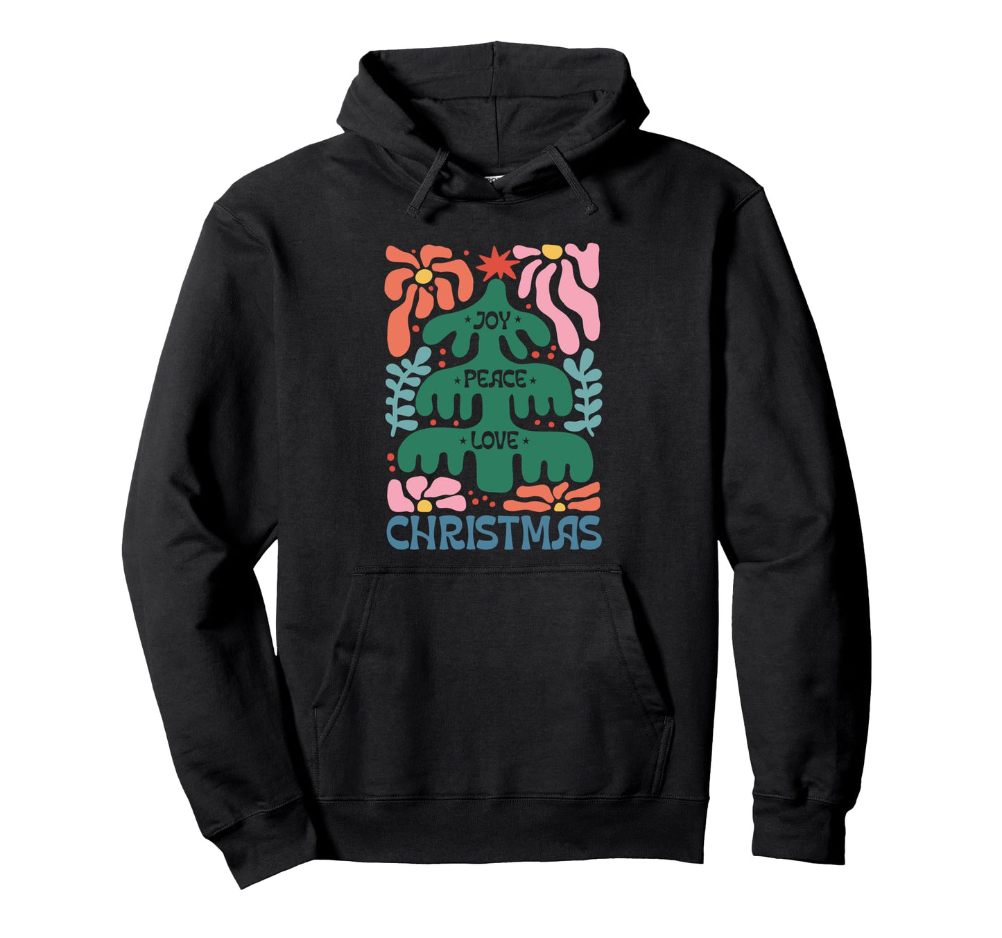 Joy Peace Love Boho Holiday Tree Floral Hoodie - Custom Art Print Men Women - T-Shirt, Sweatshirt, Hoodie