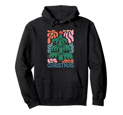 Joy Peace Love Boho Holiday Tree Floral Hoodie - Custom Art Print Men Women - T-Shirt, Sweatshirt, Hoodie