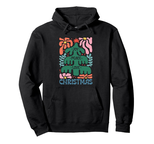 Joy Peace Love Boho Holiday Tree Floral Hoodie - Custom Art Print Men Women - T-Shirt, Sweatshirt, Hoodie