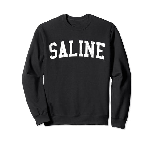 Saline Mi Distressed White Varsity Sweatshirt - Novelty Apparel for Adults - T-Shirt, Sweatshirt, Hoodie