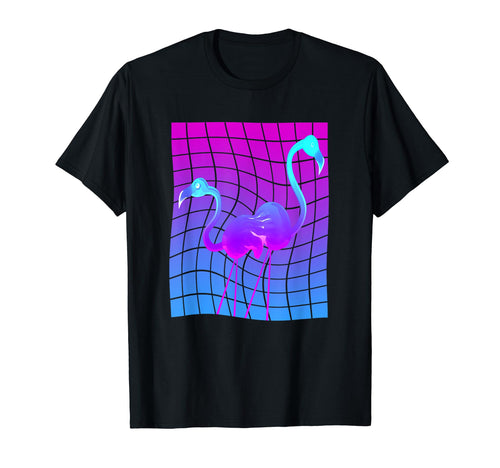 Flamingos Twisted Grid Vaporwave T-Shirt - Minimalist Print Unisex - T-Shirt, Sweatshirt, Hoodie