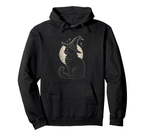 Black Cat Witch Hat Moon Coquette Boho Hoodie - Custom Art Print Unisex - T-Shirt, Sweatshirt, Hoodie